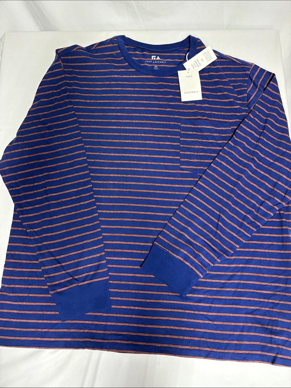 Free Assembly Men’s XXL Organic Cotton Striped Long Sleeve Pocket T-Shirt NWT